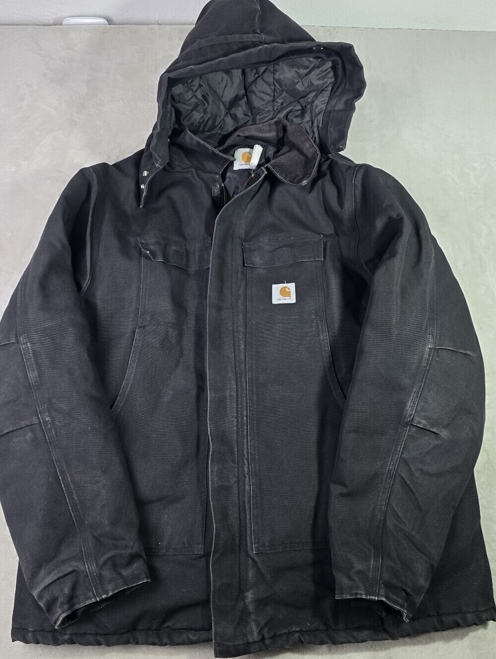 Vtg Carhartt Hooded Jacket Mens 54 Tall Black Arctic Canvas Chore Quilted C03